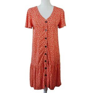 Magnolia Skye Floral Knee Length Dress Bright Coral Orange Cottage Prairie Small
